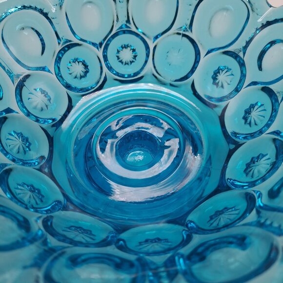 LE Smith Blue Glass Moons & Stars Scalloped Edge Pedestal Bowl Compote - Picture 9 of 13